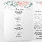 Programme Trois Volets Aquarelle rose Peony Memorial Funérailles florales (Intérieur en premier)