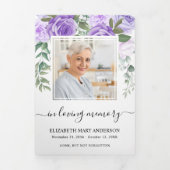 Programme Trois Volets Aquarelle violette Memorial Funérailles florales (Page de couverture)