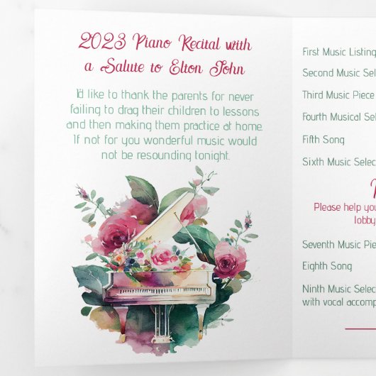 Programme Trois Volets Bébé blanc Grand Piano Considérant (Intérieur en premier)