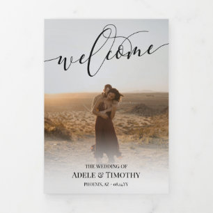 Programme Trois Volets Bienvenue Black Calligraphy Photo Mariage 