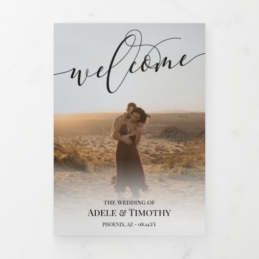 Programme Trois Volets Bienvenue Black Calligraphy Photo Mariage (Page de couverture)