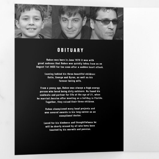 Programme Trois Volets Black white Funérailles service mono photos person (Intérieur en premier)