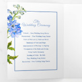 Programme Trois Volets Bleu blanc de delphinium fleurs aquarelle mariage (Intérieur en premier)