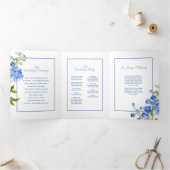 Programme Trois Volets Bleu blanc de delphinium fleurs aquarelle mariage (Intérieur)