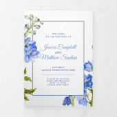 Programme Trois Volets Bleu blanc de delphinium fleurs aquarelle mariage (Page de couverture)