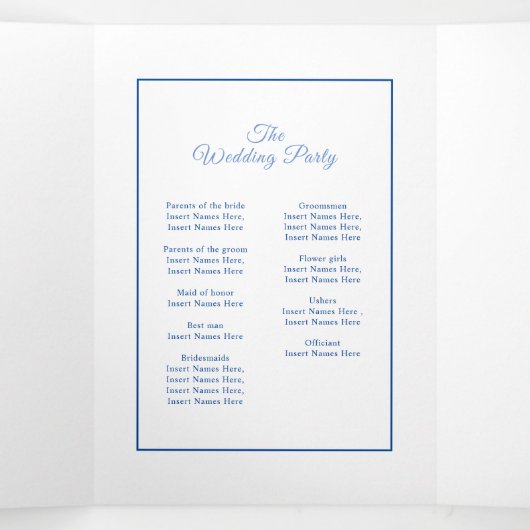 Programme Trois Volets Bleu blanc de delphinium fleurs aquarelle mariage (Intérieur au milieu)