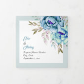Programme Trois Volets Bleu, vert menthe fleurs d'aquarelle mariage photo (Protection)
