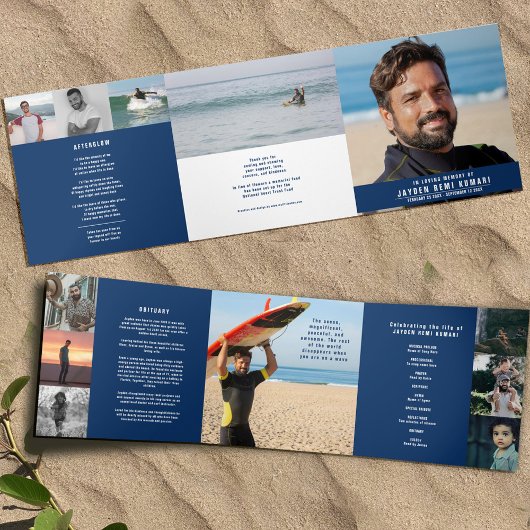 Programme Trois Volets Blue white Funérailles service mono photos personn