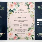 Programme Trois Volets Blush Navy Dusty Bleu Floral Géométrique T (Intérieur au milieu)