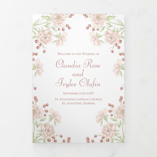 Programme Trois Volets Blush Pink Roses Wedding Programs (Page de couverture)