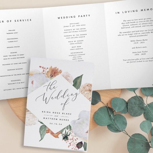 Programme Trois Volets Boho Blooms Cérémonie florale moderne Mariage