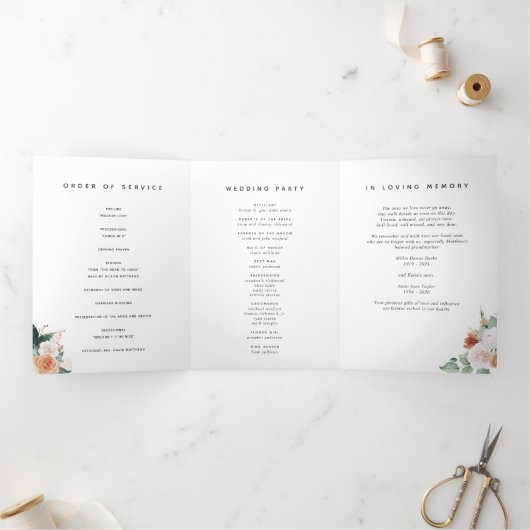 Programme Trois Volets Boho Blooms Cérémonie florale moderne Mariage (Intérieur)