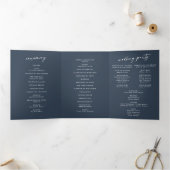 Programme Trois Volets Boho Chic Dark Navy Mariage Monogramme bleu (Intérieur)