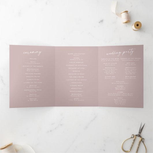 Programme Trois Volets Boho Chic Dusty Rose rose Mariage Monogramme (Intérieur)