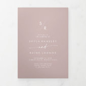 Programme Trois Volets Boho Chic Dusty Rose rose Mariage Monogramme (Page de couverture)