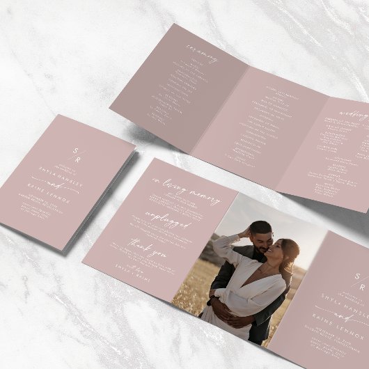 Programme Trois Volets Boho Chic Dusty Rose rose Mariage Monogramme