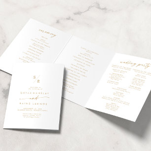 Programme Trois Volets Boho Chic Gold et Mariage de monogramme blanc