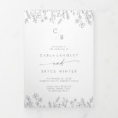 Programme Trois Volets Boho Chic Gray Wildflower Monogram Wedding (Page de couverture)