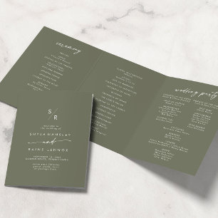 Programme Trois Volets Boho Chic Olive Vert Monogramme Mariage