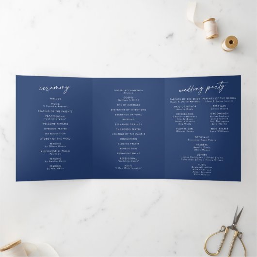 Programme Trois Volets Boho Chic Royal Mariage de monogramme bleu (Intérieur)