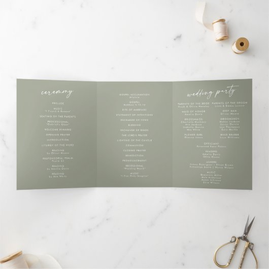 Programme Trois Volets Boho Chic Sage Vert Monogramme Mariage (Intérieur)