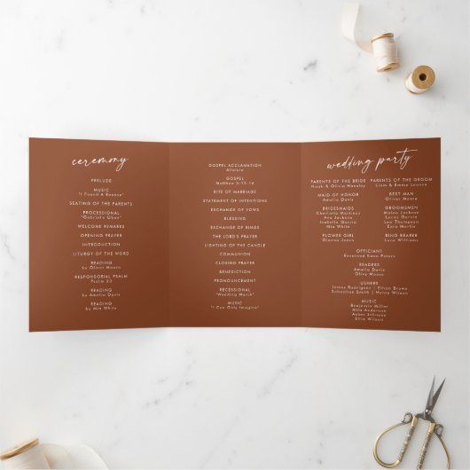 Programme Trois Volets Boho Chic Terracotta Monogram Mariage (Intérieur)