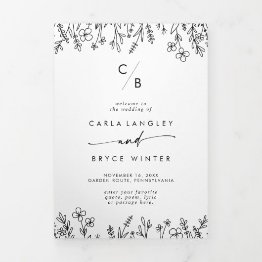 Programme Trois Volets Boho Chic Wildflower Monogram Wedding (Page de couverture)