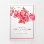 Programme Trois Volets Bougainvillea fleurs rouges mariage aquarelle (Page de couverture)