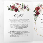 Programme Trois Volets Bourgogne Blush Floral moderne Mariage géométrique (Intérieur en premier)