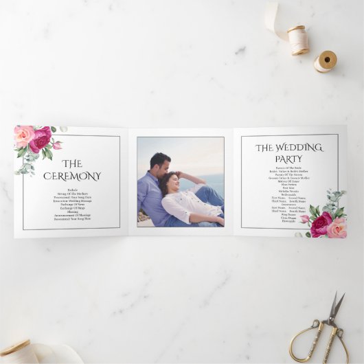 Programme Trois Volets Branches avec fleurs rose rose mariage (Intérieur)