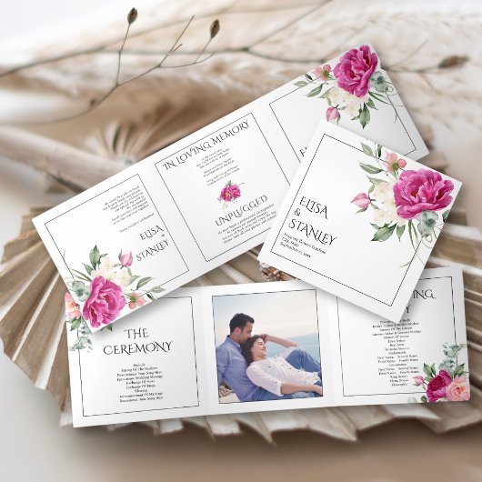 Programme Trois Volets Branches avec fleurs rose rose mariage