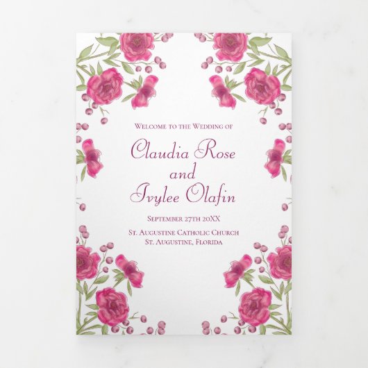 Programme Trois Volets Bright Pink Rose Wedding Programs (Page de couverture)