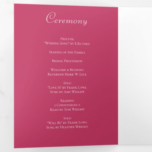 Programme Trois Volets Bright Pink Rose Wedding Programs (Intérieur en premier)