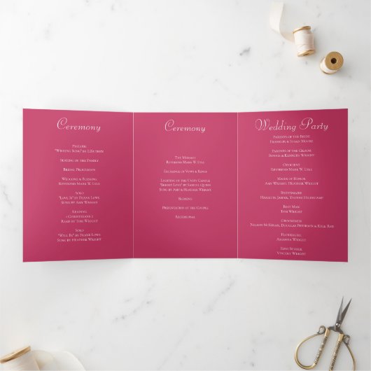 Programme Trois Volets Bright Pink Rose Wedding Programs (Intérieur)