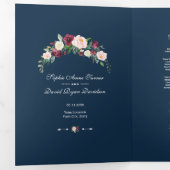 Programme Trois Volets Brousse Bourgogne Floral Navy Bleu Photo Mariage (Intérieur en premier)