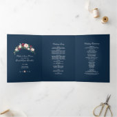 Programme Trois Volets Brousse Bourgogne Floral Navy Bleu Photo Mariage (Intérieur)