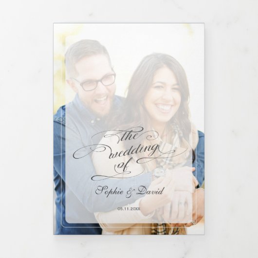 Programme Trois Volets Brousse Bourgogne Floral Navy Bleu Photo Mariage (Page de couverture)