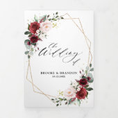 Programme Trois Volets Burgundy Blush Floral moderne Mariage géométrique (Page de couverture)