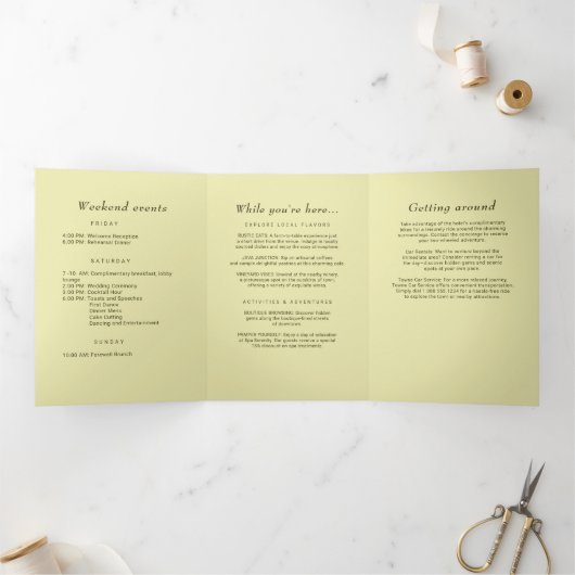 Programme Trois Volets Cadre rose - Mariage jaune céleste Monogramme (Intérieur)