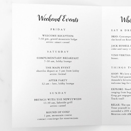 Programme Trois Volets Cape Cod Mariage Bienvenue Lettre & Itinéraire (Intérieur en premier)