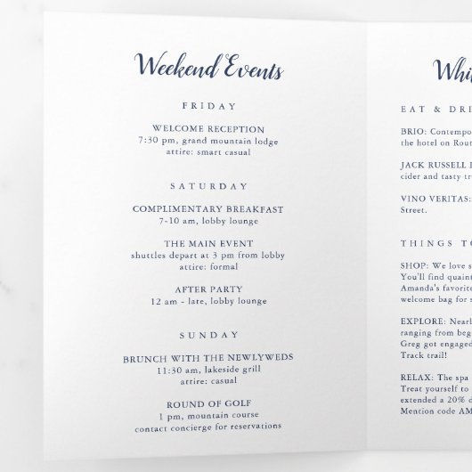 Programme Trois Volets Cape Cod Mariage Bienvenue Lettre & Itinéraire (Intérieur en premier)