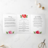 Programme Trois Volets Célébration de la Vie Aquarelle Fleurs Mémorial (Intérieur)