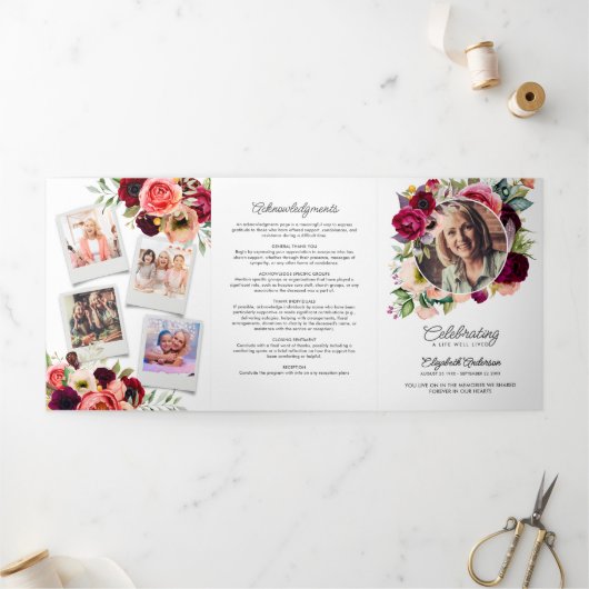 Programme Trois Volets Célébration de la vie Aquarelle Floral Memorial (Extérieur)