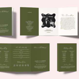 Programme Trois Volets Cérémonie de mariage vert olive