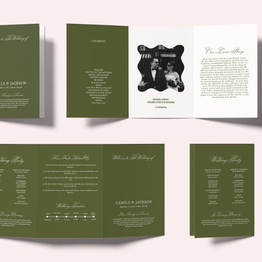 Programme Trois Volets Cérémonie de mariage vert olive