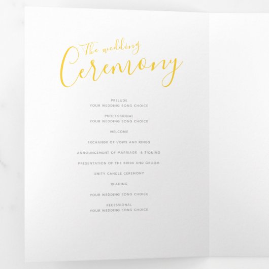 Programme Trois Volets Cérémonie des mariages d'art abstrait jaune et bla (Intérieur en premier)