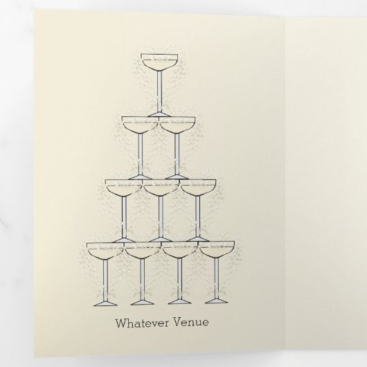 Programme Trois Volets Champagne Glasses Wedding (Intérieur en premier)