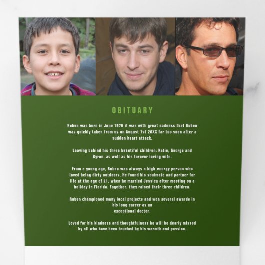 Programme Trois Volets Chaux vert foncé blanc funéraire service personnal (Intérieur en premier)