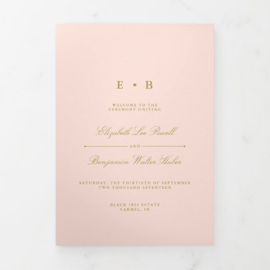 Programme Trois Volets Chic Blush Mariage rose et or (Page de couverture)