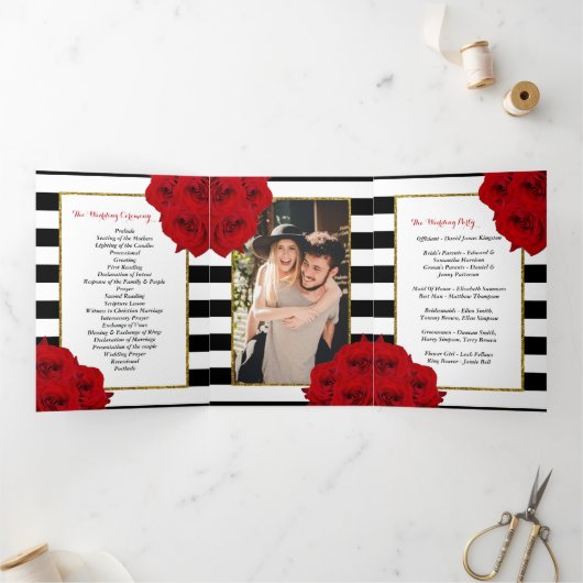 Programme Trois Volets Chic Moderne Luxe Mariage Collection - Roses rouge (Intérieur)